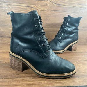 Timberland Sienna High Black Leather Heel Boots Waterproof Women’s Size 10